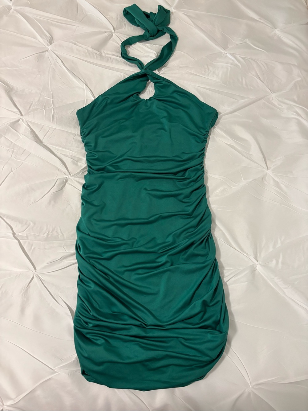 Princess Polly Masen Mini Dress Forest Green Halter Neck Size 8 Rouched Bodycon